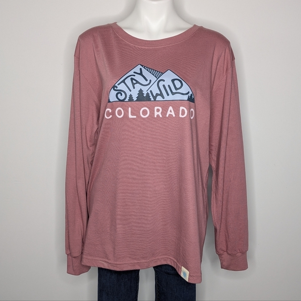 Uluru Blush Pink Blue Colorado Stay Wild Long Sleeve T-shirt L